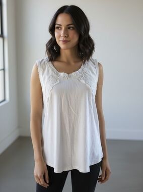 J Crew Lace Trim Cream Tank Top - L